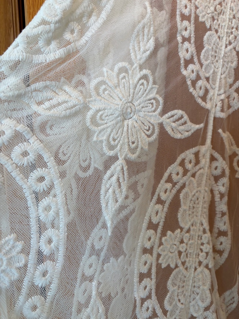 #608 White Lace Crochet Swim Coverup Kimono - Picture 6 of 8